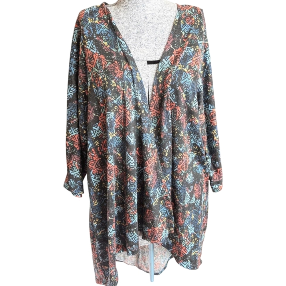 LuLaRoe Joy Cardigan Duster Open Front Geometric Print Size S